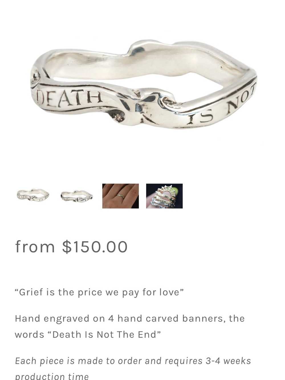 Engraved Silver Women's Ring - 'Death Is Not The End'